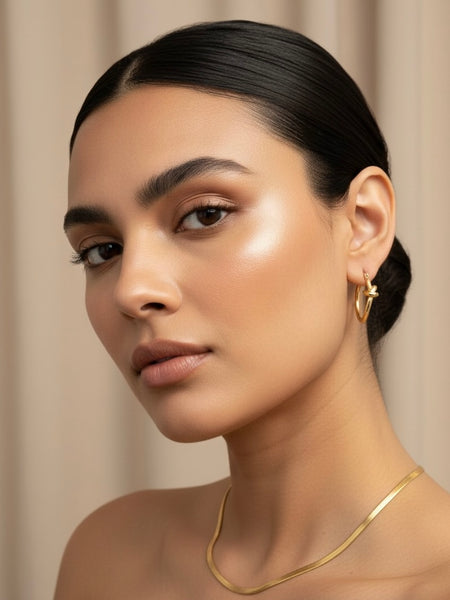 Twisted Knot Gold Hoops On Model
