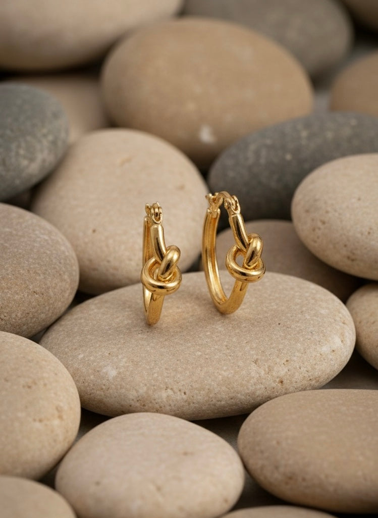 Twisted Knot Gold Hoops Earring