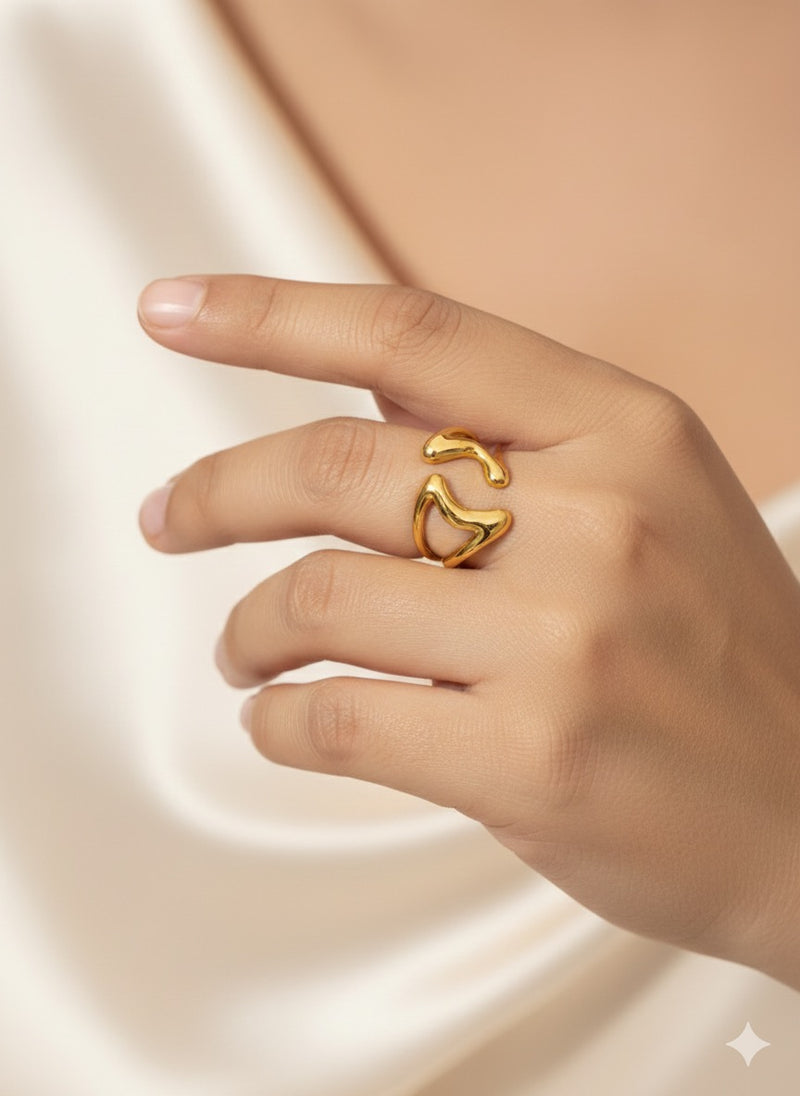 Abstract Molten Form Adjustable Gold Ring