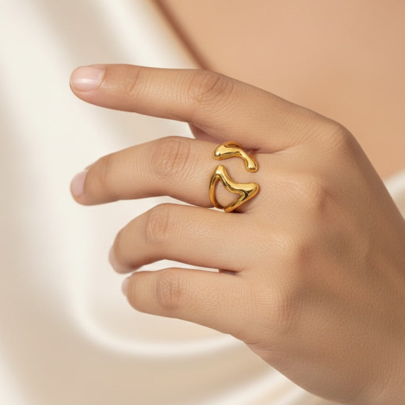 Abstract Molten Form Adjustable Gold Ring