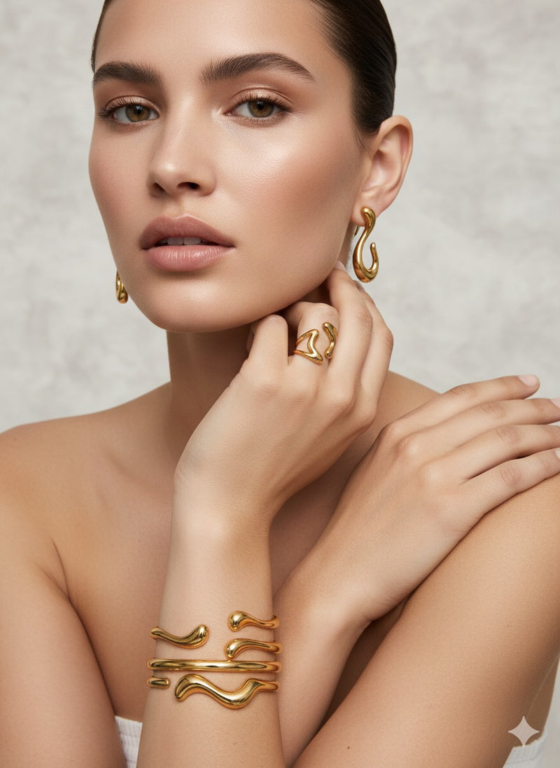 Abstract Molten Form Adjustable Gold Ring