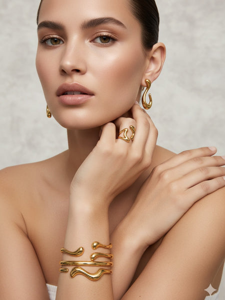 Abstract Molten Form Adjustable Gold Ring