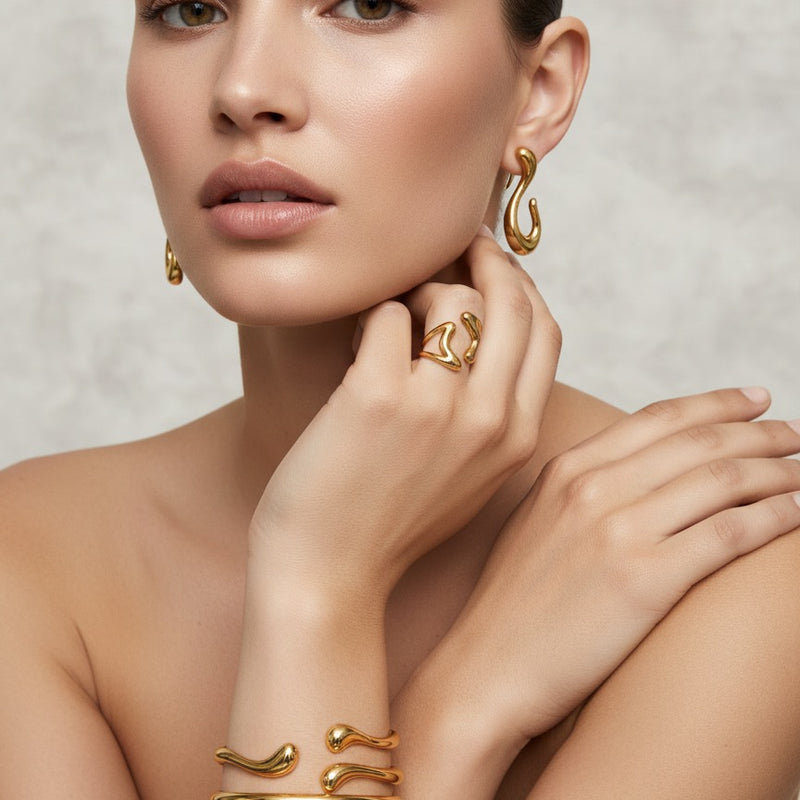 Abstract Molten Form Adjustable Gold Ring