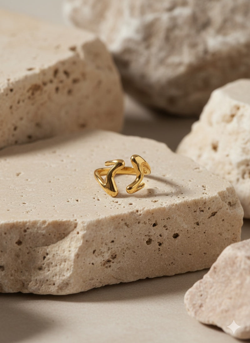 Abstract Molten Form Adjustable Gold Ring