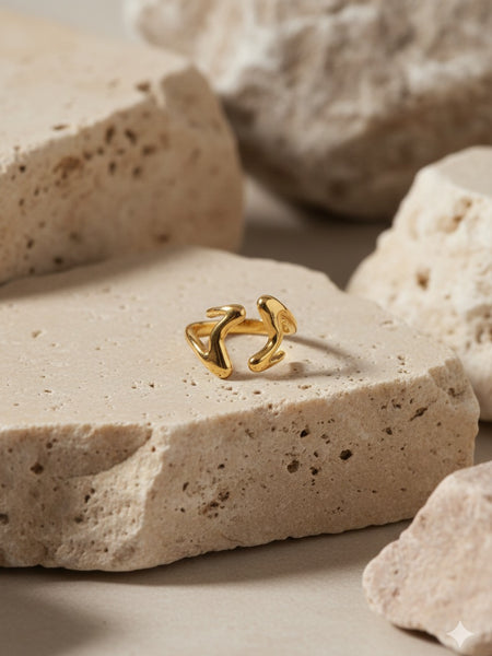 Abstract Molten Form Adjustable Gold Ring