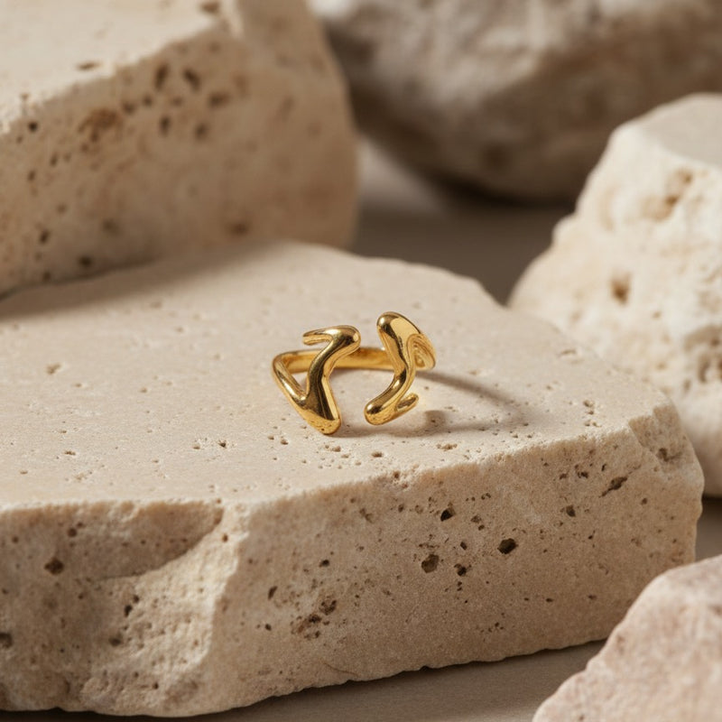 Abstract Molten Form Adjustable Gold Ring