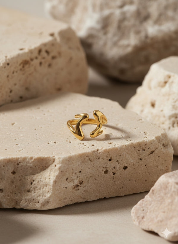 Abstract Molten Form Adjustable Gold Ring