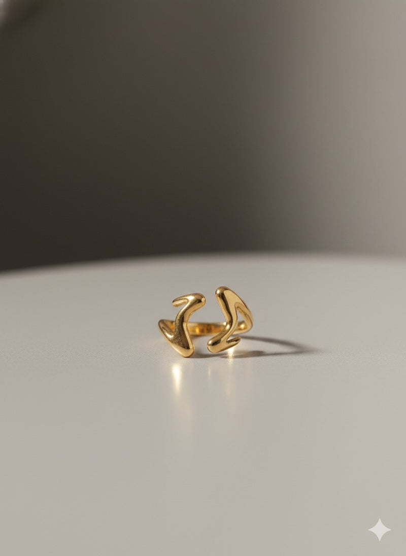 Abstract Molten Form Adjustable Gold Ring