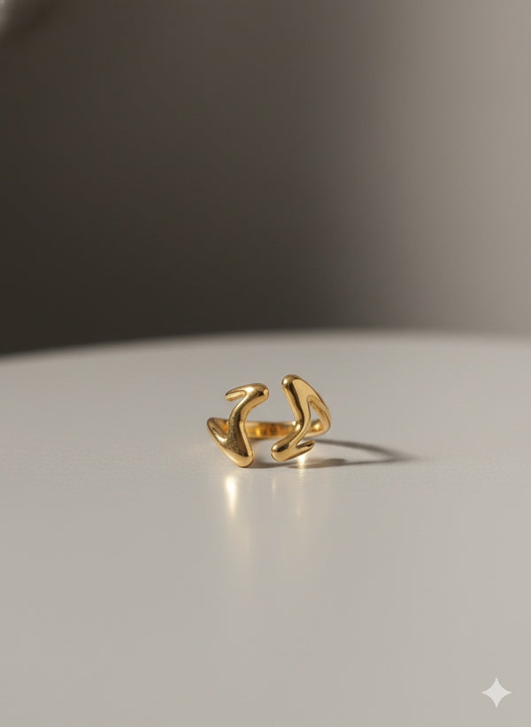 Abstract Molten Form Adjustable Gold Ring