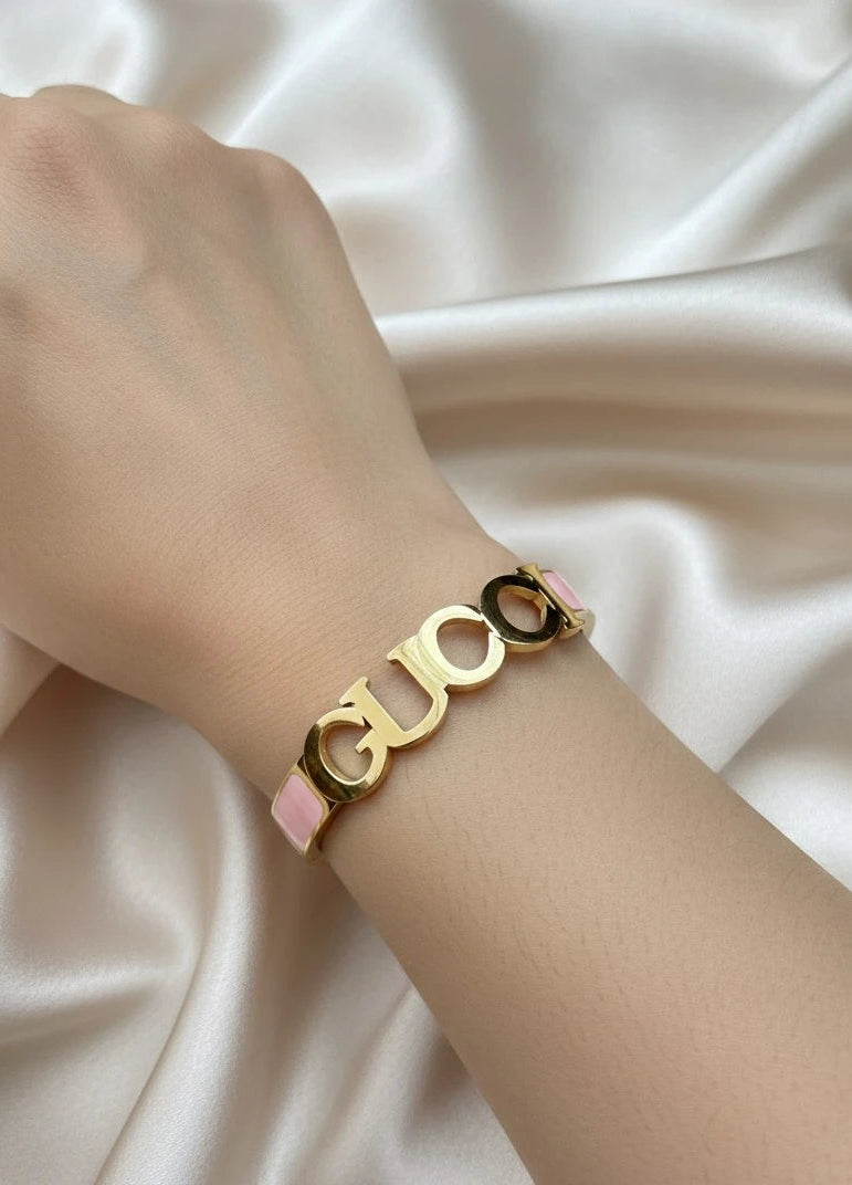 Pink and gold Gucci style kada for women
