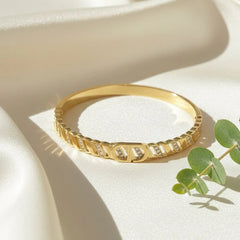 Crystal engraved gold finish kada
