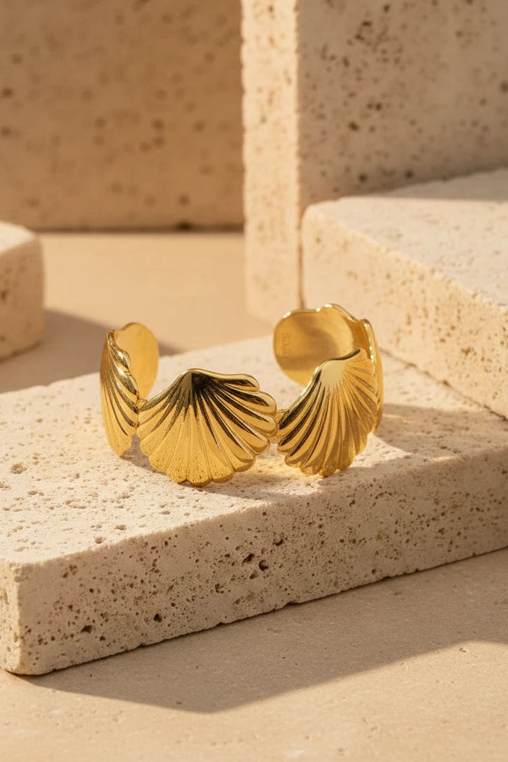 Golden shell design big cuff bracelet for women
