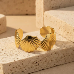 Golden shell design big cuff bracelet for women
