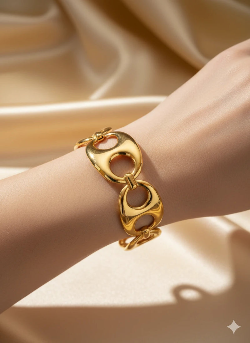 Golden Abstract Link Big Cuff Bracelet for Women
