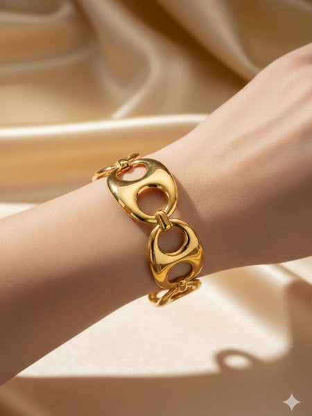 Golden Abstract Link Big Cuff Bracelet for Women