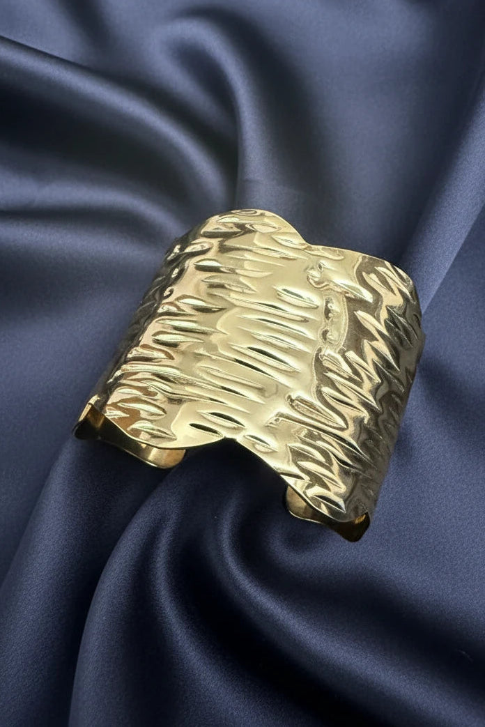 Bold textured gold cuff bracelet
