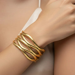 Modern layered cuff bracelet design
