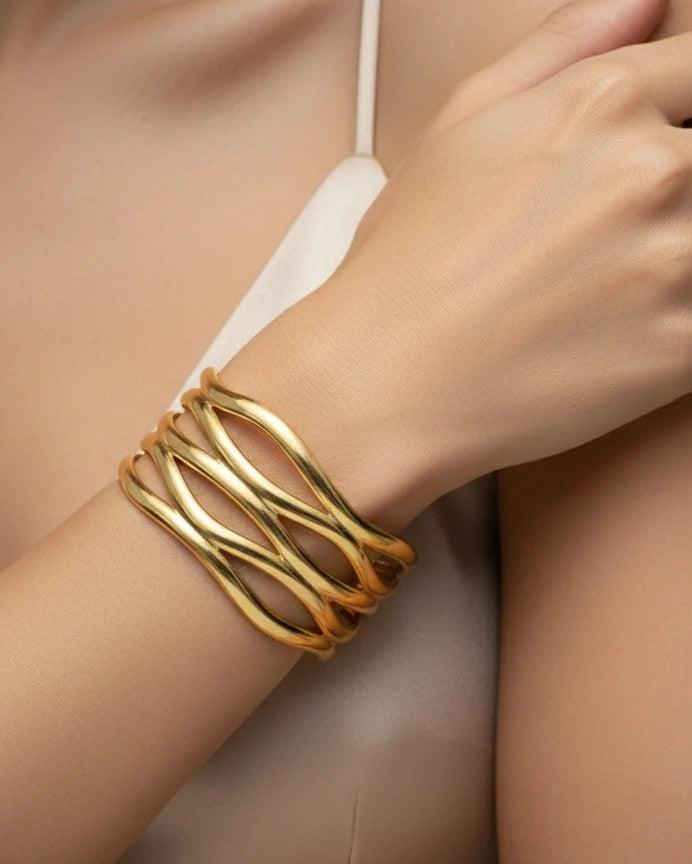 Modern layered cuff bracelet design

