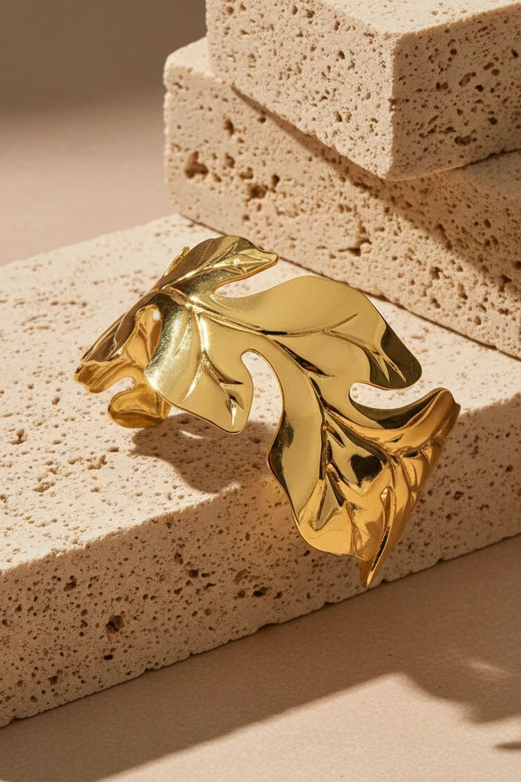 Stainless steel leaf cuff bracelet

