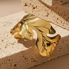 Stainless steel leaf cuff bracelet
