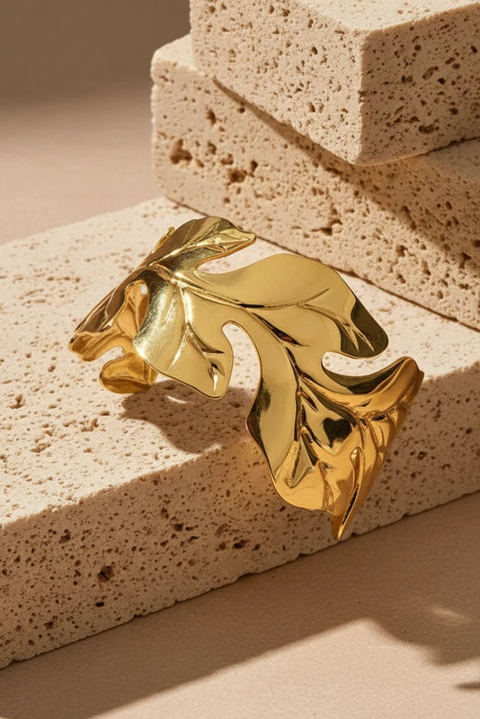 Stainless steel leaf cuff bracelet

