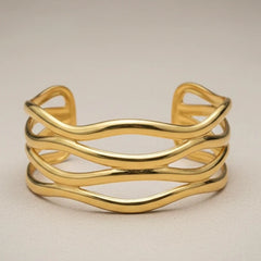 Golden wave big cuff bracelet for women

