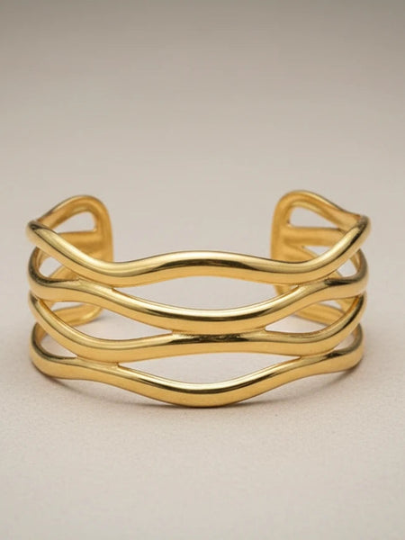 Golden wave big cuff bracelet for women
