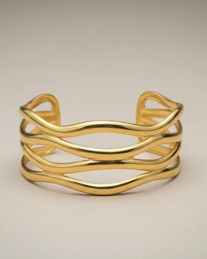 Golden wave big cuff bracelet for women
