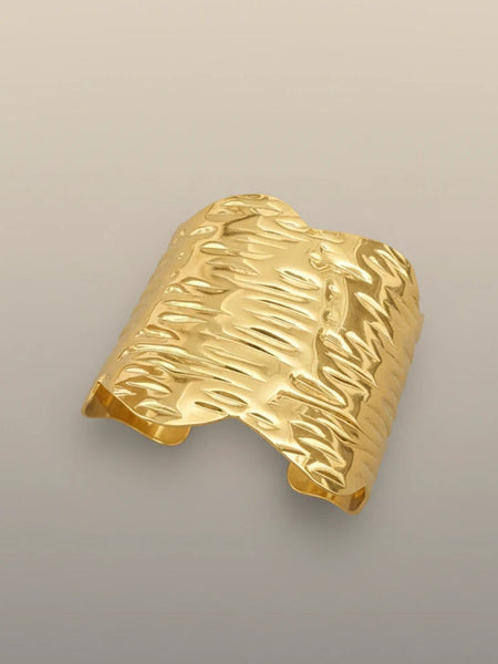Golden textured big cuff bracelet for women

