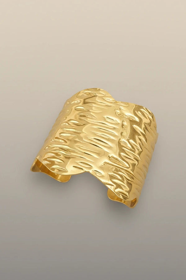 Golden textured big cuff bracelet for women
