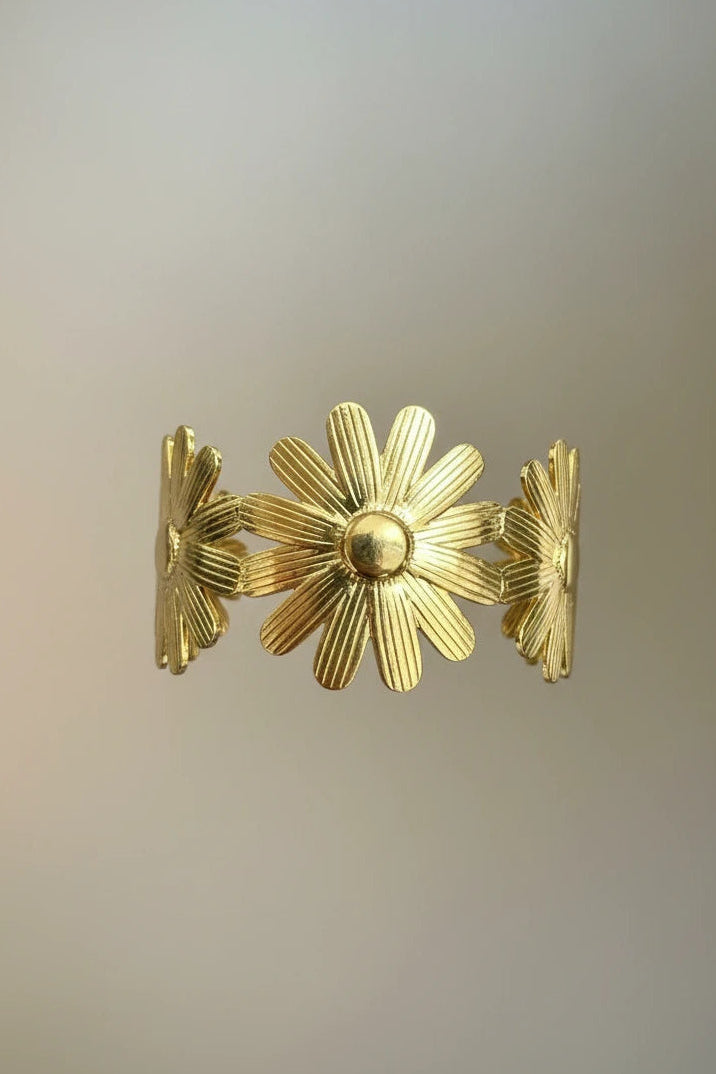 Golden floral big cuff bracelet for women
