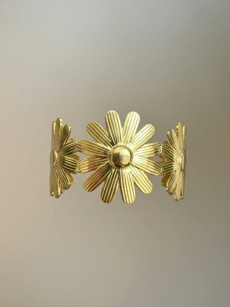 Golden floral big cuff bracelet for women
