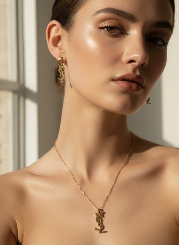 Golden YSL Necklace Set / Gold Plated