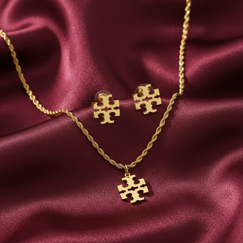 Classic Gold Neck Set Satin Cloth
