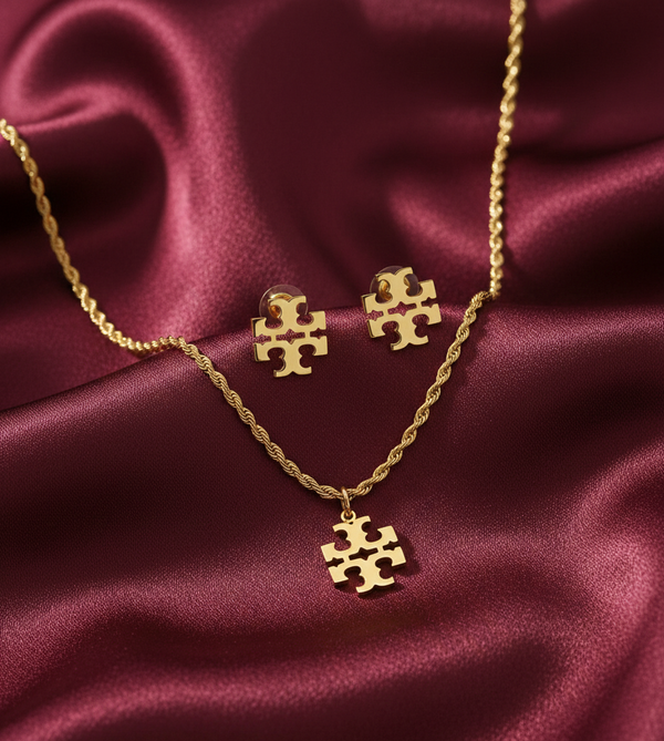 Classic Gold Neck Set Satin Cloth
