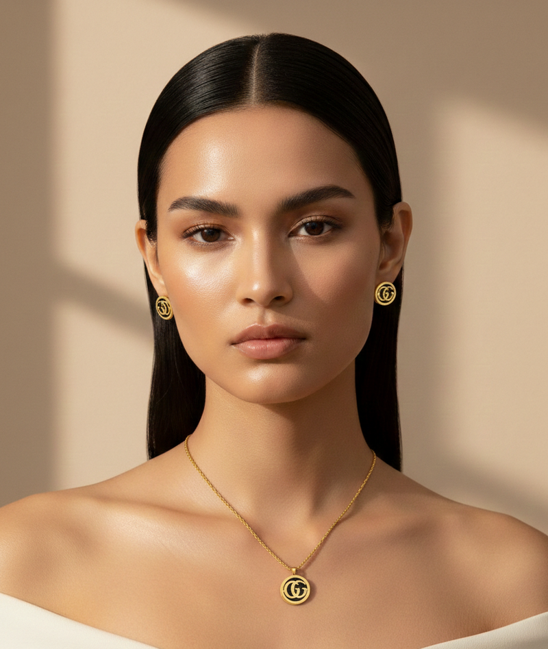 Amaura Noir Gold Emblem Set With Model