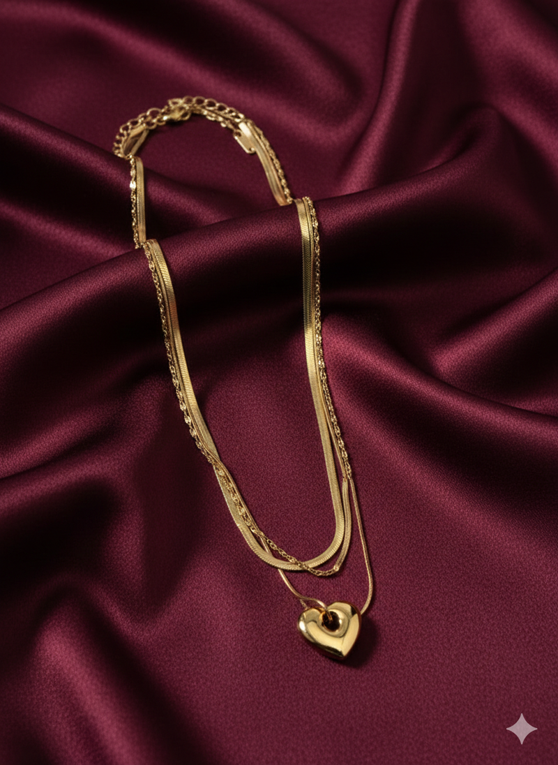 Triple Glow Heart Layered Chain