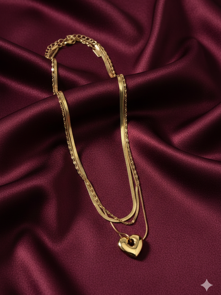 Triple Glow Heart Layered Chain