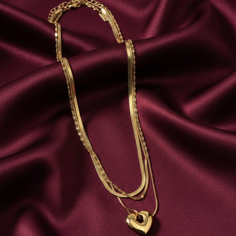Triple Glow Heart Layered Chain