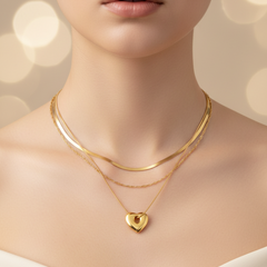 Triple Glow Heart Layered Chain On Model