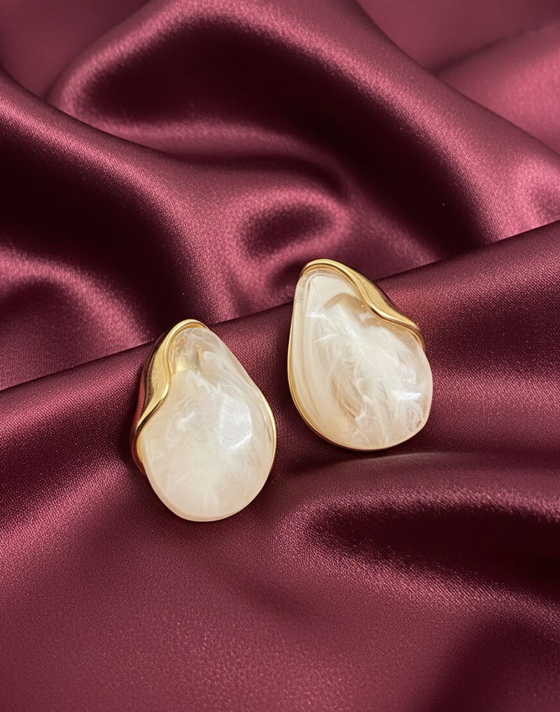 Gold with white stone Stud