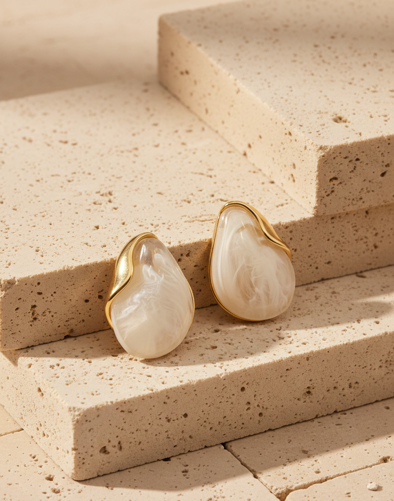 Gold with white stone Stud Earrings