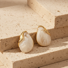 Gold with white stone Stud Earrings