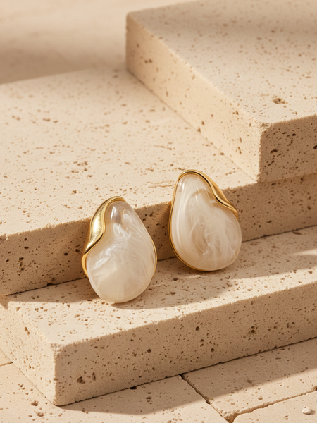Gold with white stone Stud Earrings