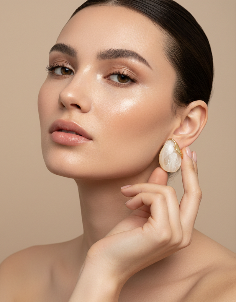 Gold with white stone Stud Earring Image