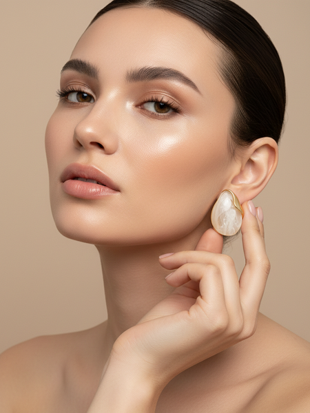 Gold with white stone Stud Earring Image
