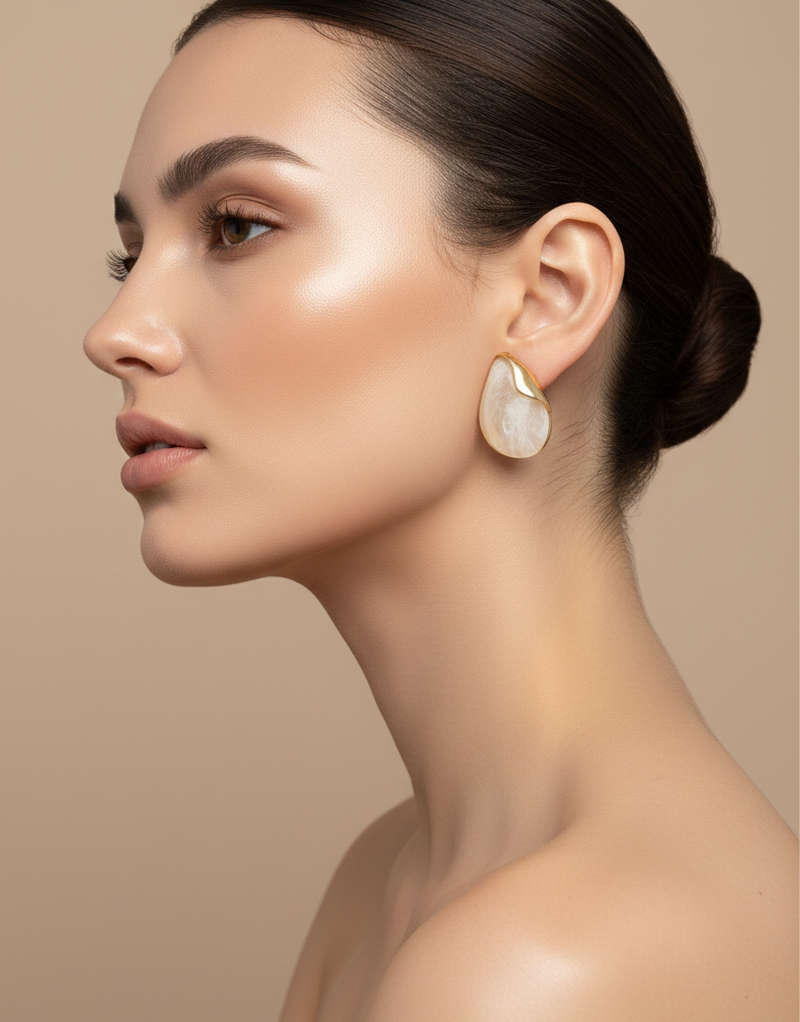 Gold with white stone Stud with Model