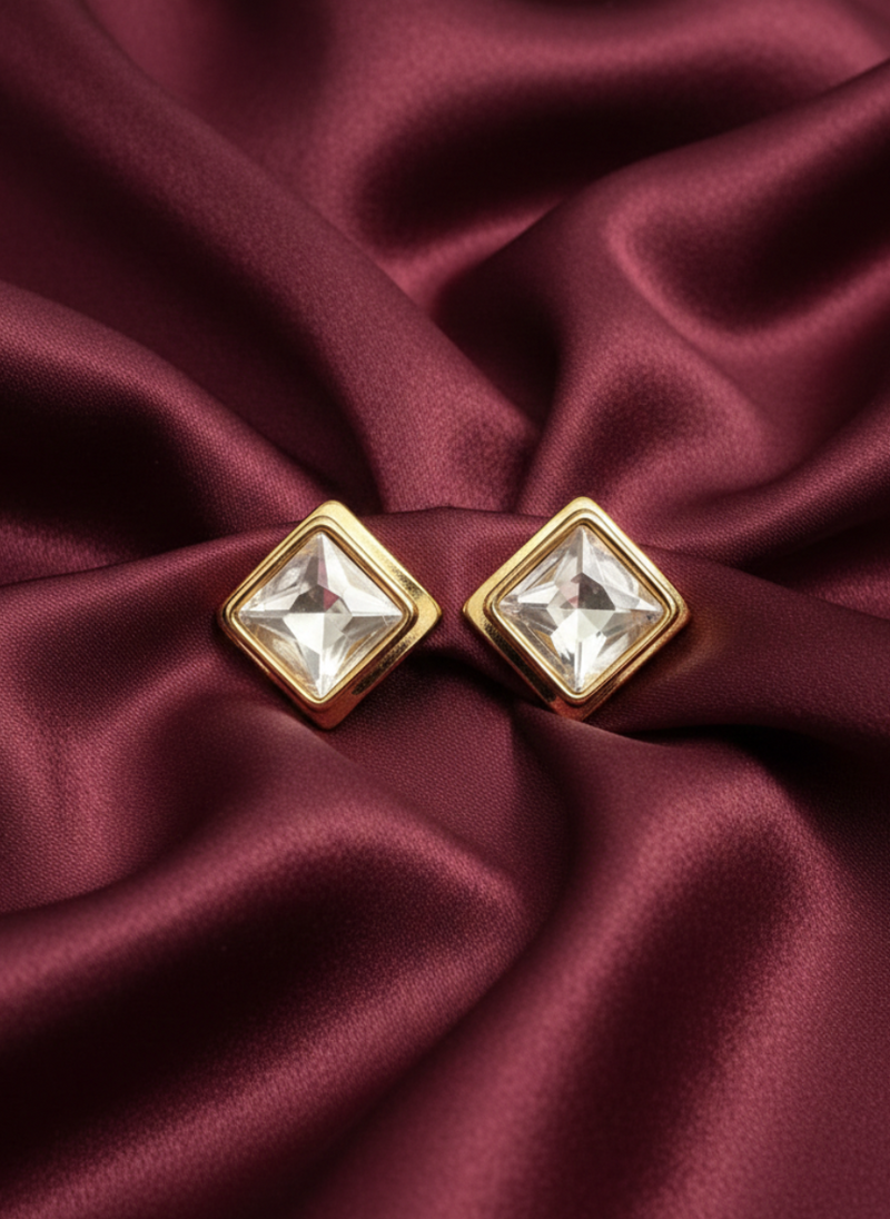 Gold PVD Coated Crystal Stud Earrings