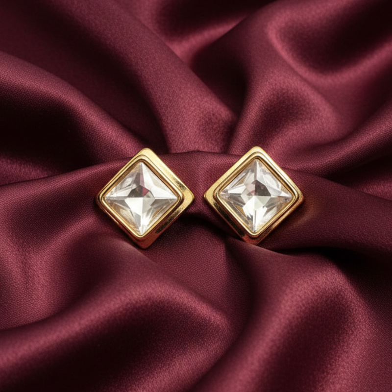 Gold PVD Coated Crystal Stud Earrings