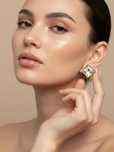 Gold PVD Coated Crystal Stud Earrings